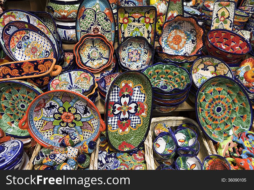 A large selection of Mexica ceramic dishware and goods. A large selection of Mexica ceramic dishware and goods.