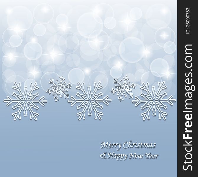 Christmas background with 3d snowflakes and stars