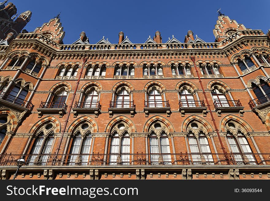 Facade of victorian train station, London, england. Facade of victorian train station, London, england