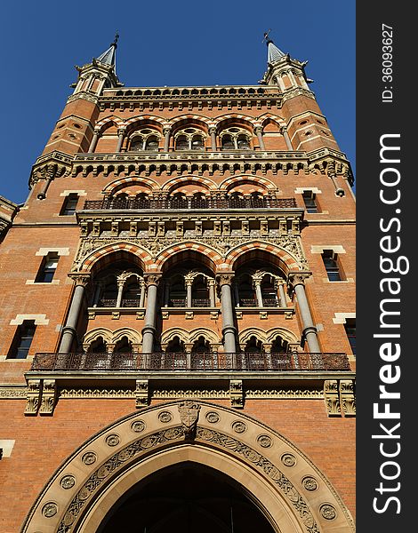 Entrance of the Victorian St. Pancras Hotel in London, UK. Entrance of the Victorian St. Pancras Hotel in London, UK