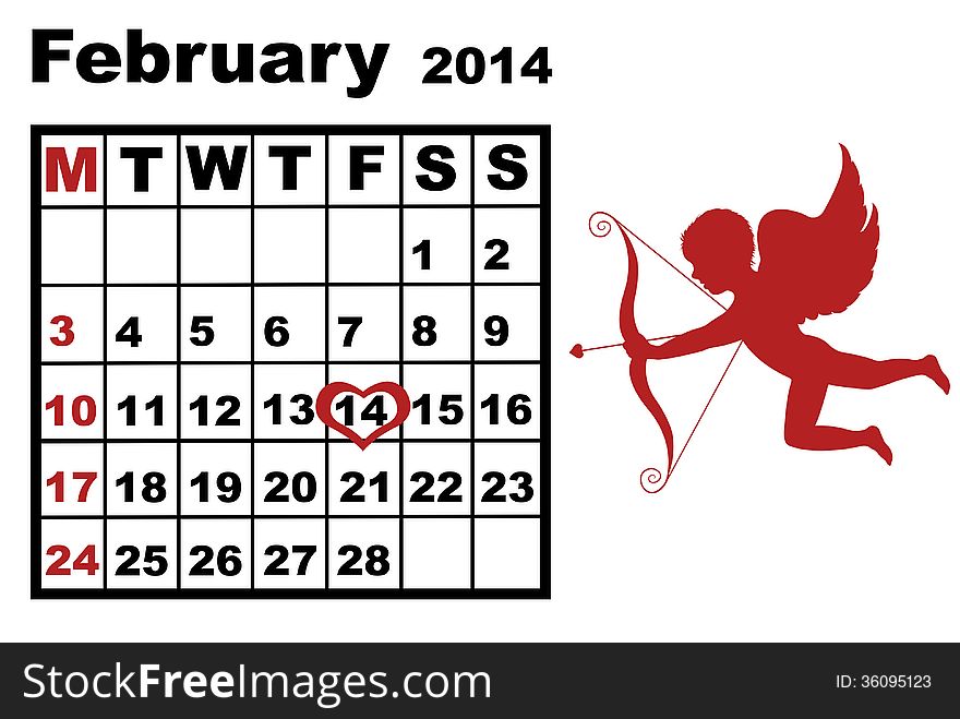 February calendar 2014 isolated on white