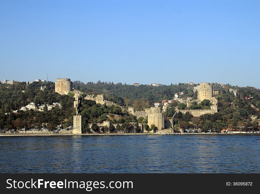 Sea landscape with the castle on the hill