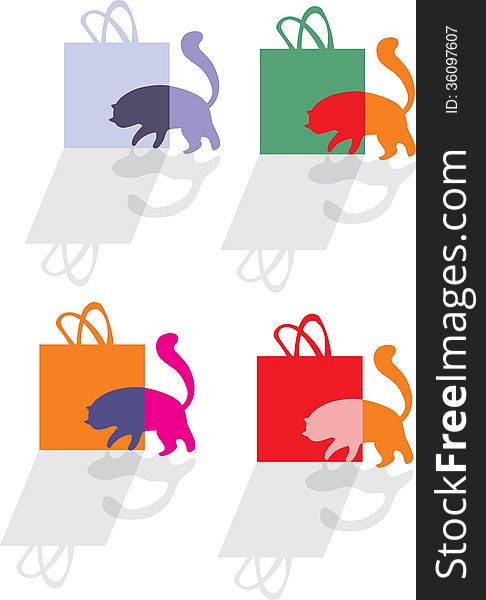 Vector drawing - a cat and a shopping bag. Vector drawing - a cat and a shopping bag