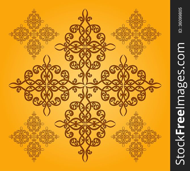 Filigree floral pattern on a yellow background. Vector illustration EPS 10. Filigree floral pattern on a yellow background. Vector illustration EPS 10.