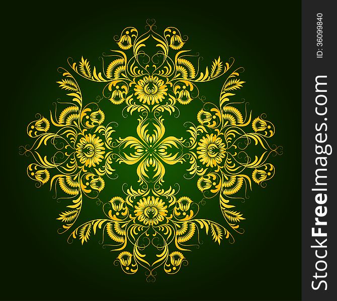Filigree floral pattern on a green background. Vector illustration EPS 10. Filigree floral pattern on a green background. Vector illustration EPS 10.