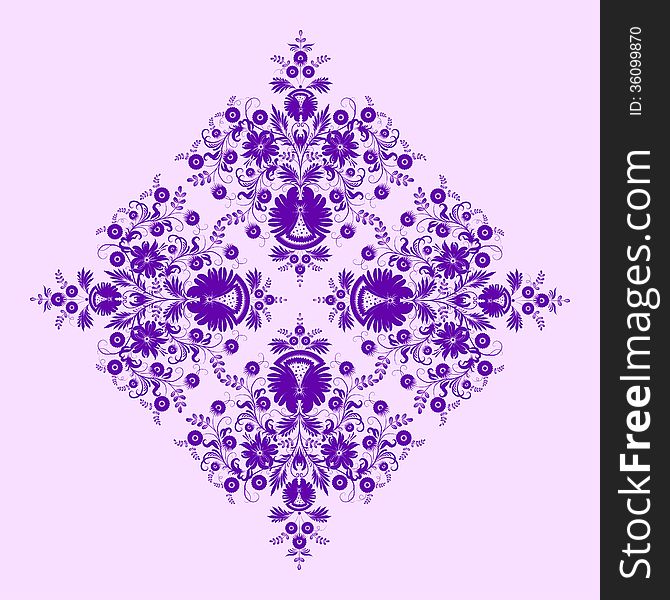 Filigree floral pattern on a lilac background. Vector illustration EPS 10. Filigree floral pattern on a lilac background. Vector illustration EPS 10.