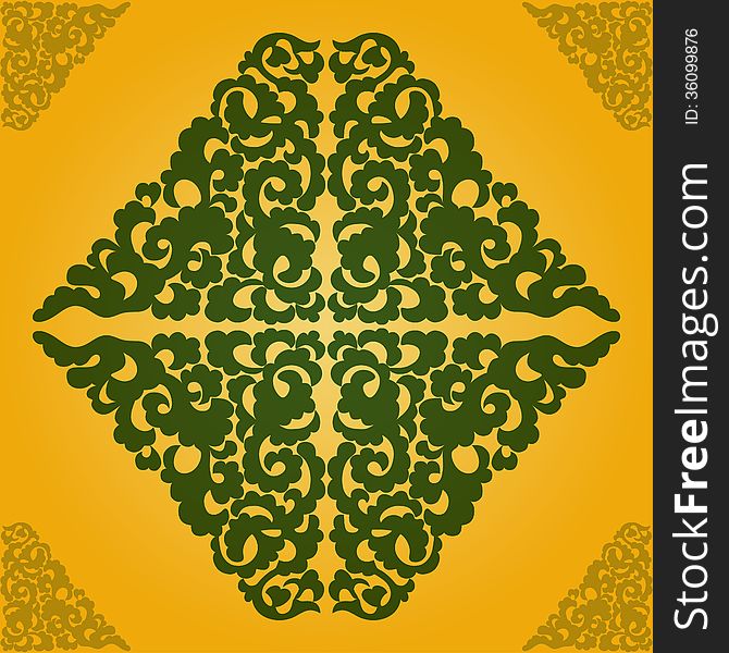 Filigree floral pattern on a yellow background. Vector illustration EPS 10. Filigree floral pattern on a yellow background. Vector illustration EPS 10.