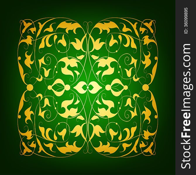 Filigree floral pattern on a green background. Vector illustration EPS 10. Filigree floral pattern on a green background. Vector illustration EPS 10.