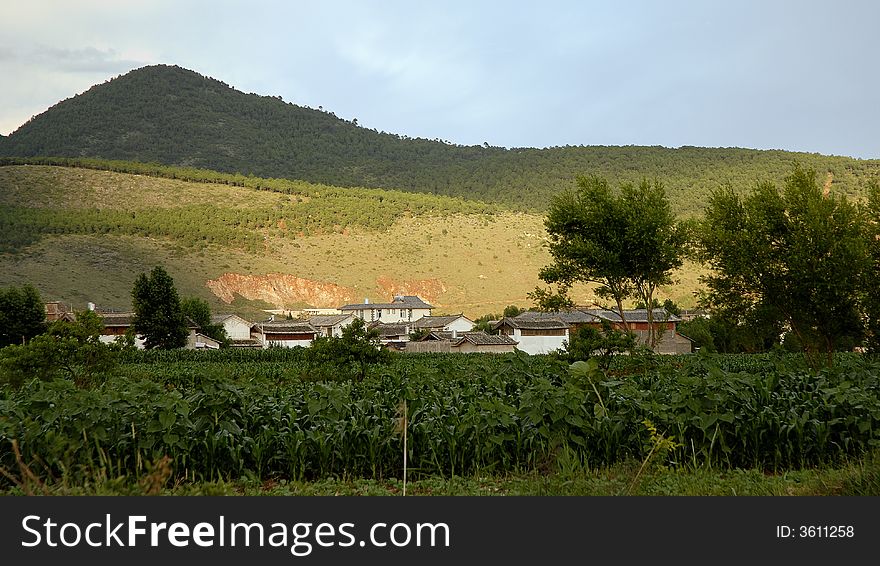 Village beside the hill in westen China