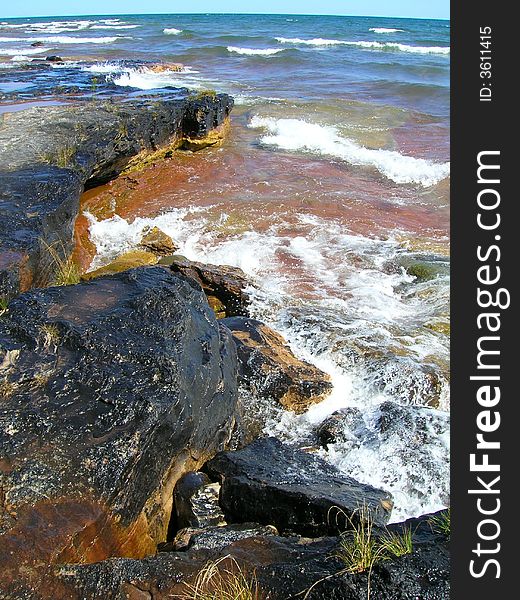 The rocky Lake Superior shore of the Keweenaw Peninsula in Upper Michigan. The rocky Lake Superior shore of the Keweenaw Peninsula in Upper Michigan