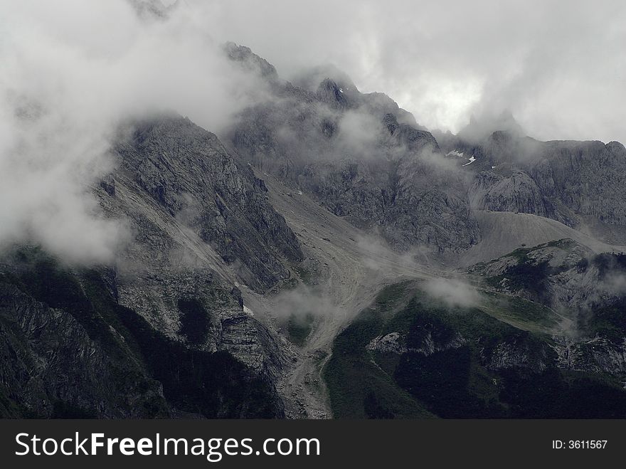 Mountains in westen China with clouds