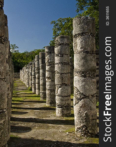 Ancient ruins ans coloumns in Chichen Itza Mexico. Ancient ruins ans coloumns in Chichen Itza Mexico