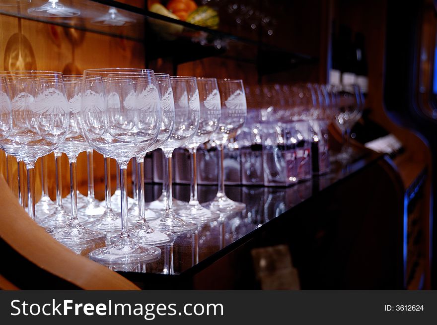 Delicacy of fine glassware in a winery