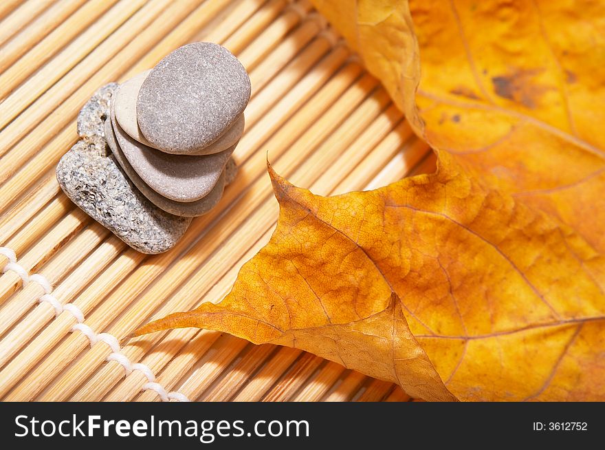 Five flat stones over autumn leaves. Five flat stones over autumn leaves