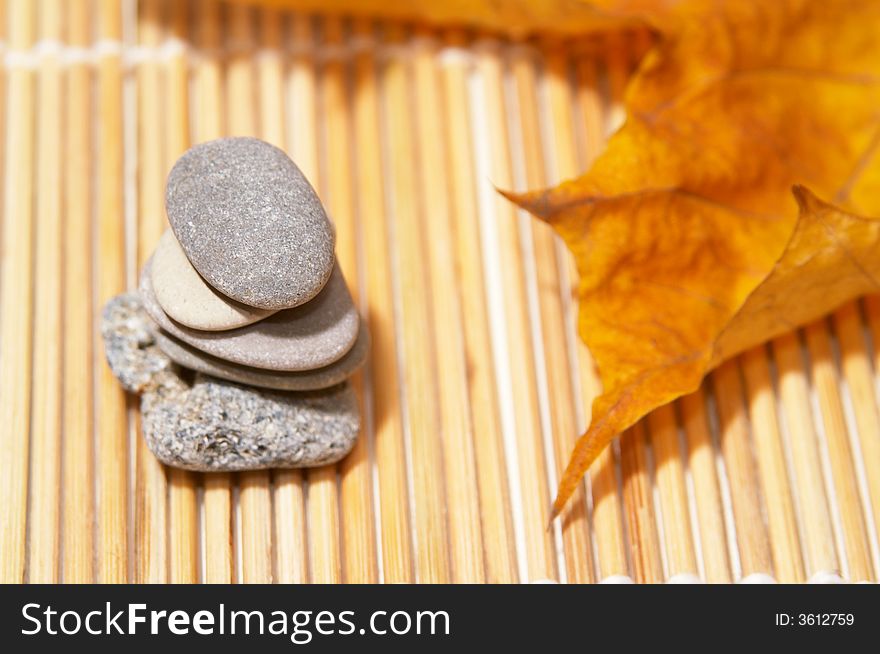 Five flat stones over autumn leaves. Five flat stones over autumn leaves
