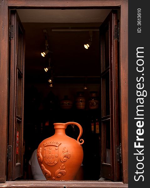 Jug in the window in a european city