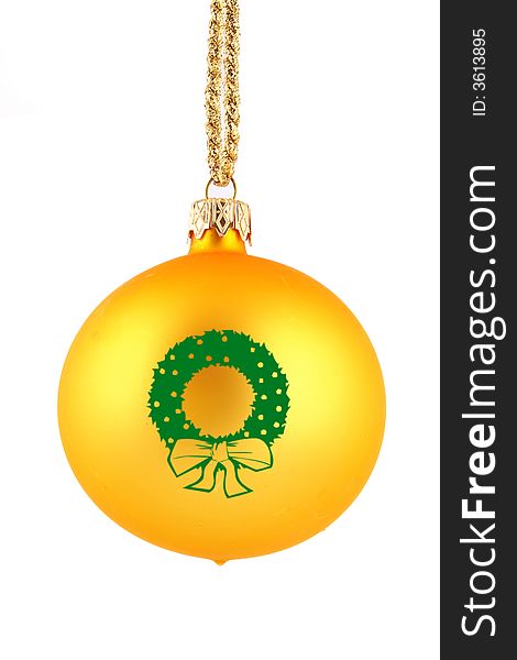 Golden decorative Christmas bauble isolated on white