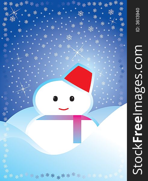 Illustration of Christmas Snow Man with Snowflakes