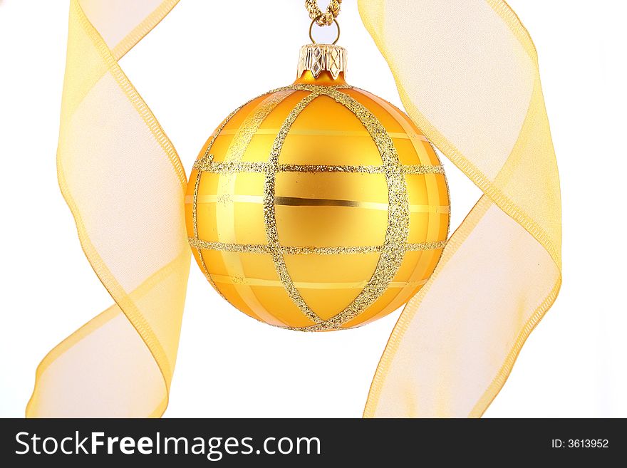Golden decorative Christmas bauble isolated on white. Golden decorative Christmas bauble isolated on white