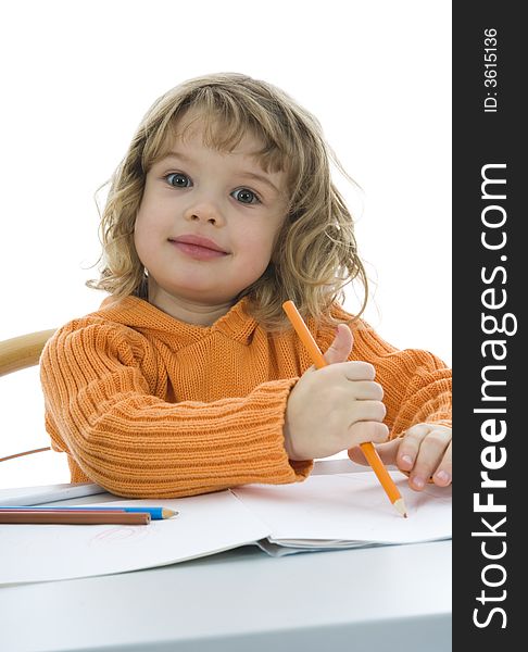 Beautiful little girl with pencils