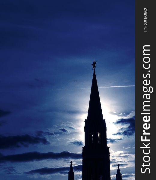 Evening silhouette of towers of the Kremlin on a sunset. Evening silhouette of towers of the Kremlin on a sunset