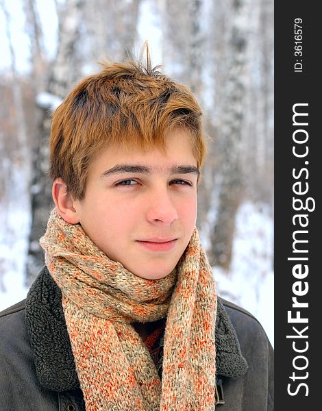 Teenager portrait in the winter frost forest