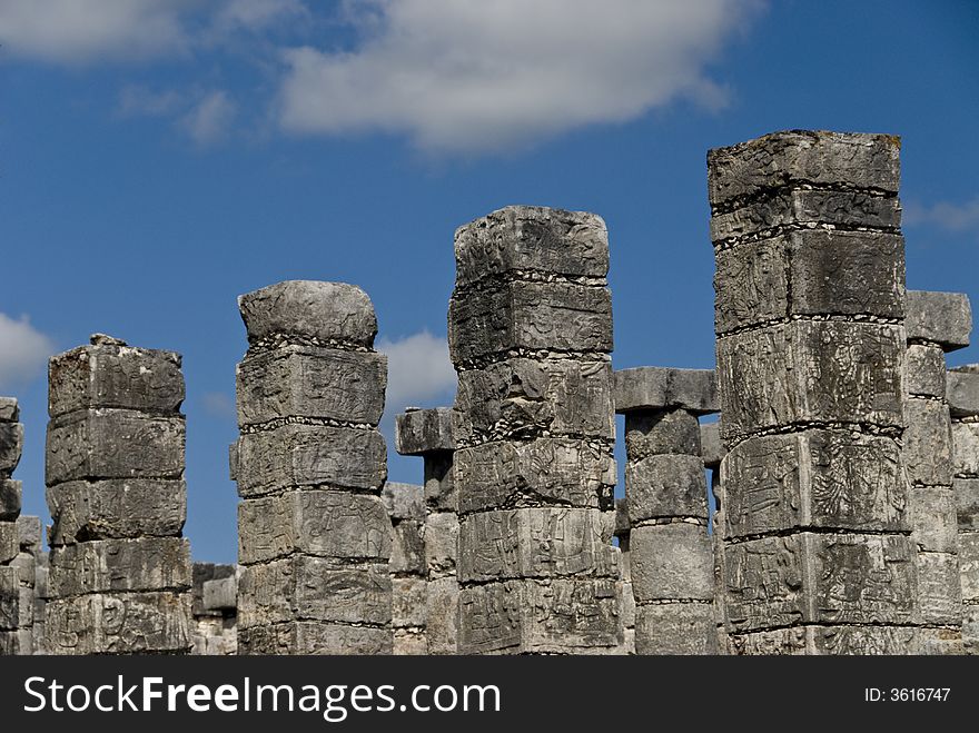 Ancient ruins ans coloumns in Chichen Itza Mexico. Ancient ruins ans coloumns in Chichen Itza Mexico