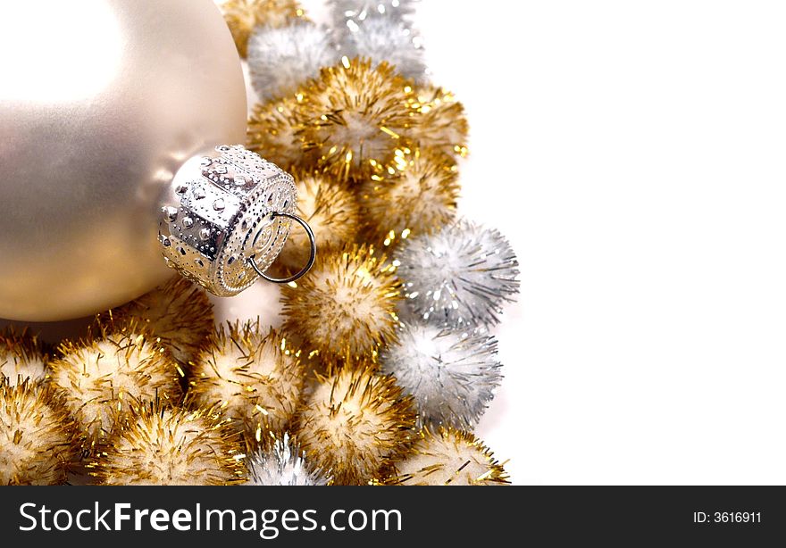 Holiday decoration surrounded by shiny pompons. Holiday decoration surrounded by shiny pompons