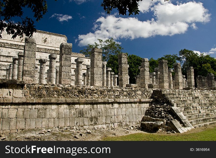 Ancient ruins ans coloumns in Chichen Itza Mexico. Ancient ruins ans coloumns in Chichen Itza Mexico