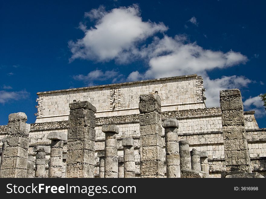 Ancient ruins ans coloumns in Chichen Itza Mexico. Ancient ruins ans coloumns in Chichen Itza Mexico