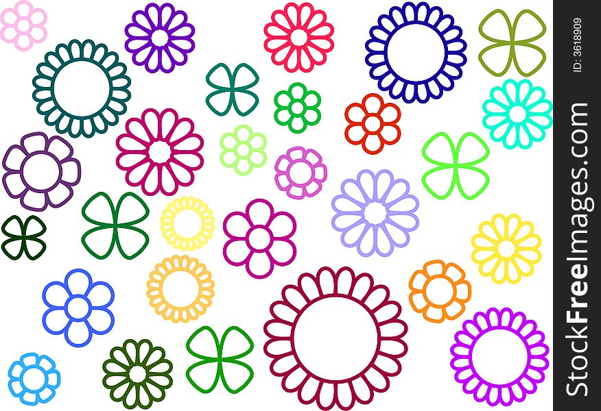 Simple flowers s various colours shapes and size without fill. Simple flowers s various colours shapes and size without fill