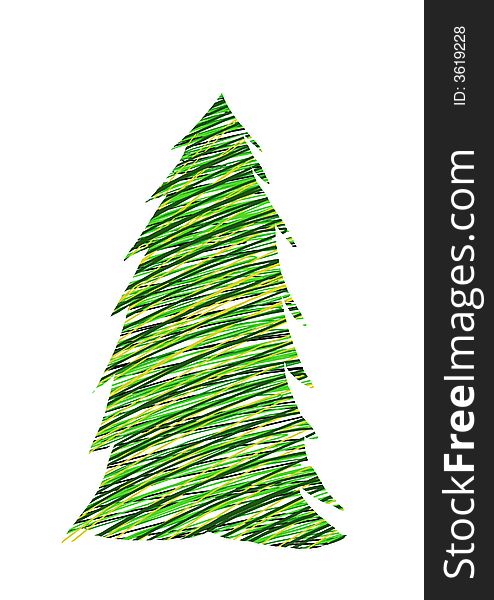 Colored background withChristmas tree . Green, back, yellow.