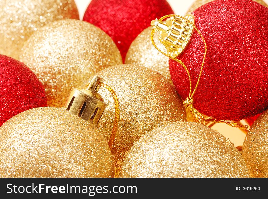 Close up of decorated Christmas tree balls