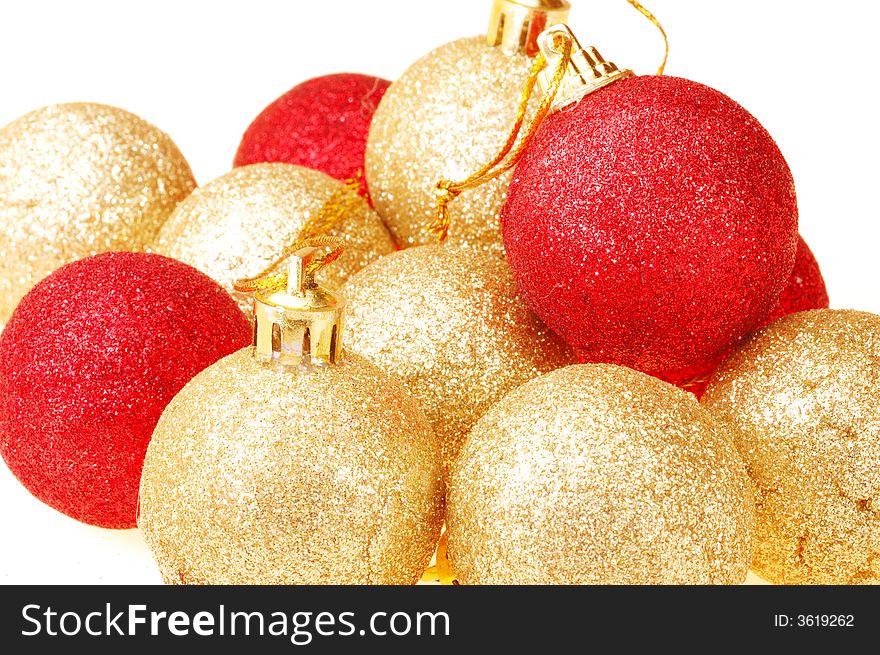 Close up of decorated Christmas tree balls