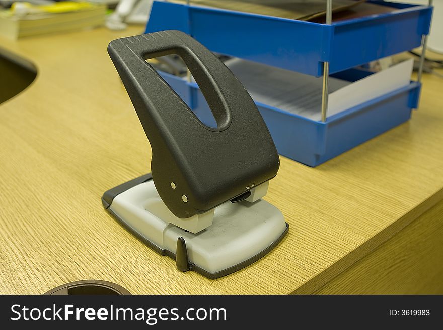 A close up of office desk and equipment. A close up of office desk and equipment