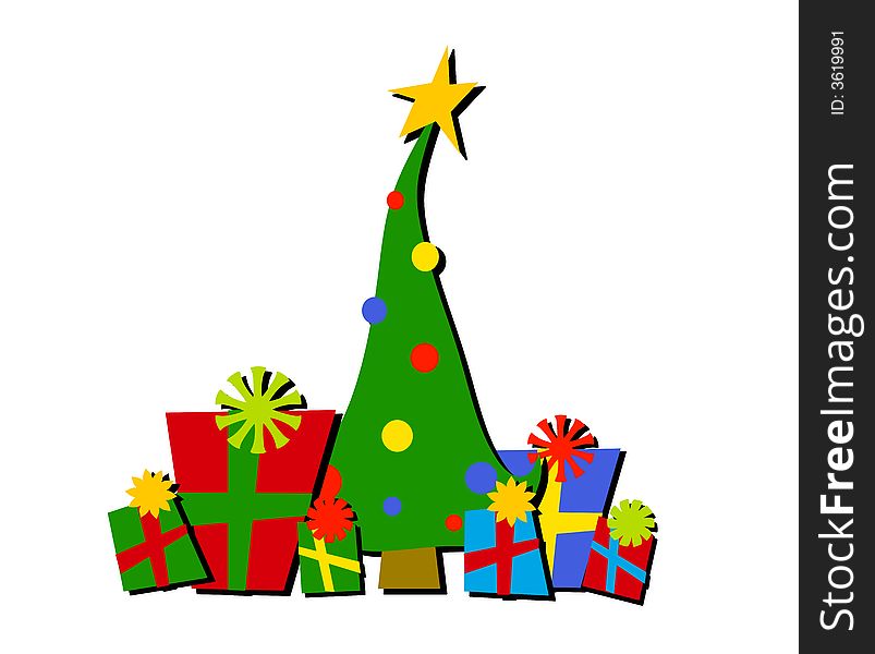 A clip art illustration featuring cartoonish looking Christmas trees and presents. This version is isolated to allow flexible placement. A clip art illustration featuring cartoonish looking Christmas trees and presents. This version is isolated to allow flexible placement