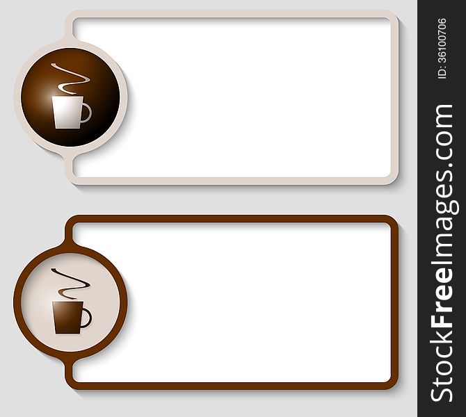 Set of two abstract text frame with cup of coffee