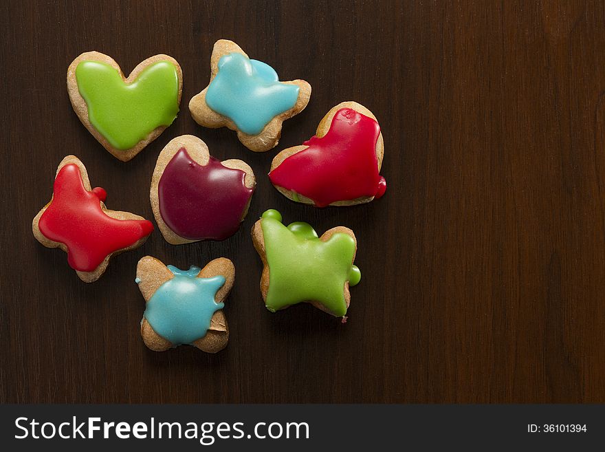 Ginger bread cookie colorful icing food background