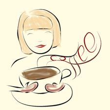 Girl Enjoy Smell Of Coffee Stock Photography Girl Enjoy Smell Of Coffee Stock Photography