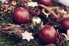 Closeup On Christmas Candles On Pine Garland Decoration Stock Image Closeup On Christmas Candles On Pine Garland Decoration Stock Image