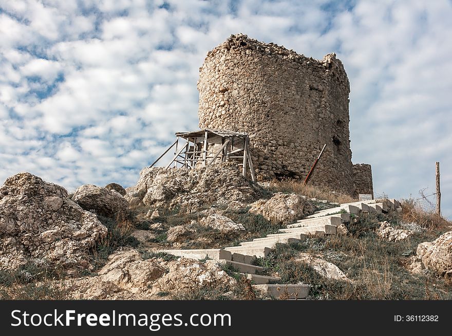 Ukraine, the Crimean peninsula, mountain landscape, the ruins of an ancient fortress in Balaklava