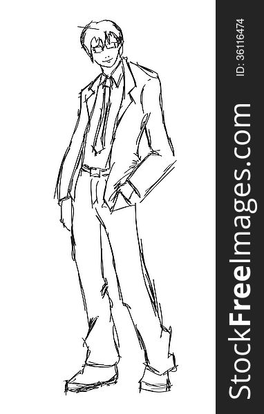 Sketch. Handsome stylish man showcasing street fashion