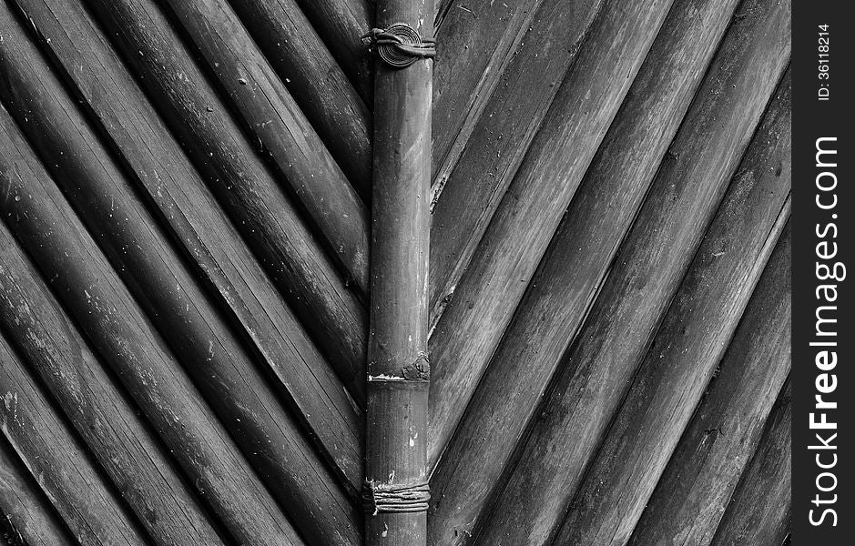 V shape pattern created from bamboo on wall. V shape pattern created from bamboo on wall