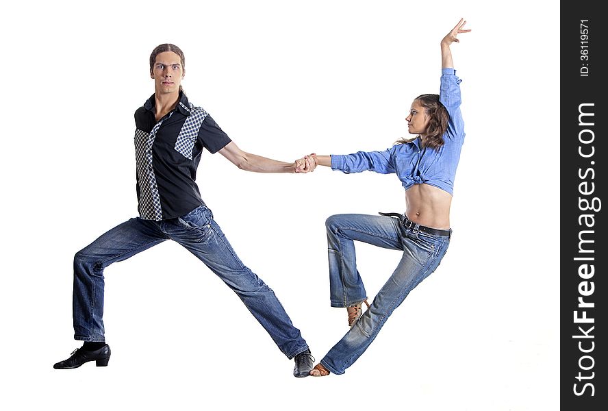 Dancing couple isolated over white background