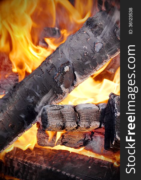 Birch firewood flaming in BBQ Grill. Birch firewood flaming in BBQ Grill