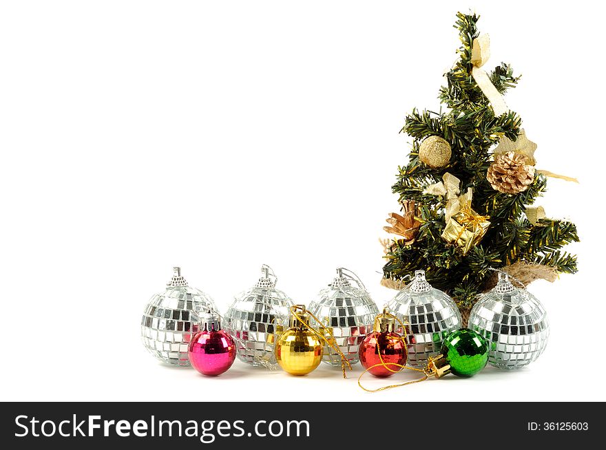 Christmas decoration balls and small xmas tree