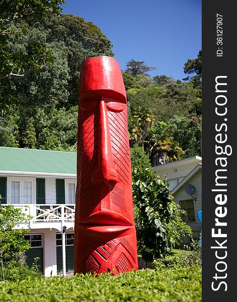 Ethnic sculptures in the Coromandel, New Zealand - travel and tourism.