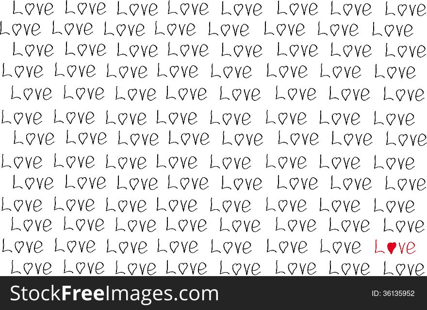 White background with words love. White background with words love