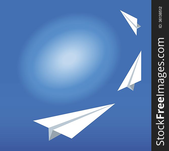 Illustration of the paper plane on the blue sky.