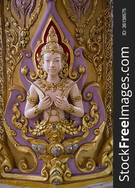 Thai angel sculpture is always decorated in temples.